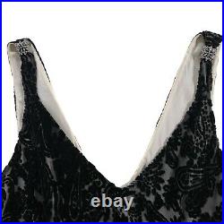 Vintage Y2K Slip Dress Women's 10 P Black Silk Burnout Velvet Floral Jones NY
