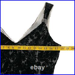 Vintage Y2K Slip Dress Women's 10 P Black Silk Burnout Velvet Floral Jones NY
