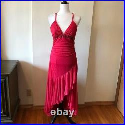 Vintage Y2K pink semi formal halter dress slip dress glitter sequins gown