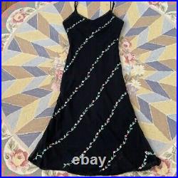 Vintage Y2k Betsey Johnson Silk Floral Embroidered Slip Dress