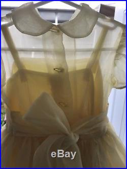 Vintage Yellow Sheer Girls Party Dress Size 2 Length 20 + Slip Set Full Circle