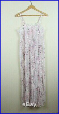 Vintage Zandra Rhodes Slip Nightgown M Pink Print Pleated Negligee Dress Medium