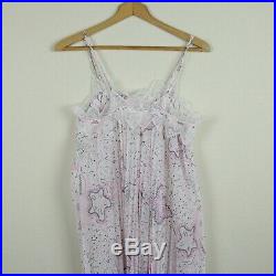 Vintage Zandra Rhodes Slip Nightgown M Pink Print Pleated Negligee Dress Medium