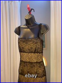 Vintage betsey johnson dress gown brown and black lace womens sz 6 tulle feather