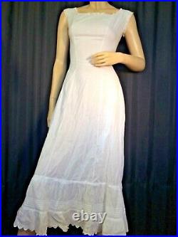 Vintage cotton Maxi slip Chemise white Dress petticoat Victorian lace Shift XS