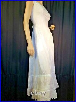 Vintage cotton Maxi slip Chemise white Dress petticoat Victorian lace Shift XS