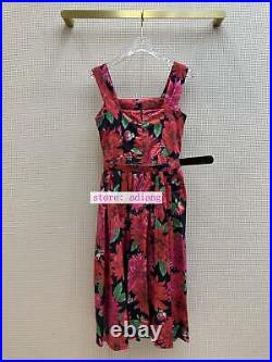 Vintage flower print slip dress belt waist a-line fashion women 2023 SML NEW