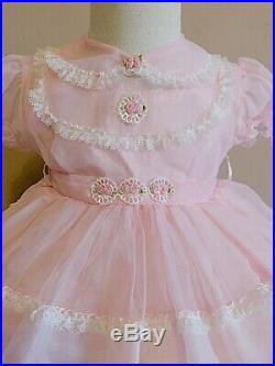 Vintage girls pink sheer dress with slip