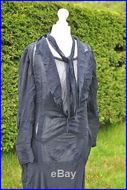 Vintage original 1920s 1930s navy sheer silk chiffon dress + slip