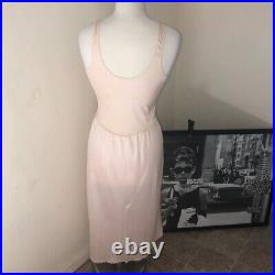 Vintage peachy pale pink fit and flare maxi slip dress dainty lace trim Small