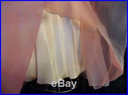Vintage pink 100% Silk organdy Ruffled 30's Dress party Sheer S M bias Slip deco