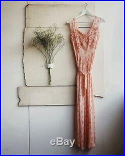 Vintage pink cherub print slip dress with ruffles