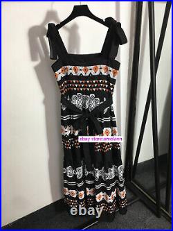 Vintage print suspender maxi dress casual holiday high quality black 2022new SML