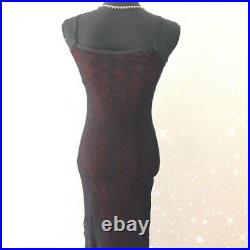 Vintage raven gothic black spiderweb mesh lace cherry red slip bodycon dress