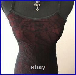 Vintage raven gothic black spiderweb mesh lace cherry red slip bodycon dress
