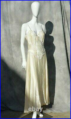 Vintage silk lace slip dress JONQUIL DIANE SOMANDI beaded Lingerie gown size M