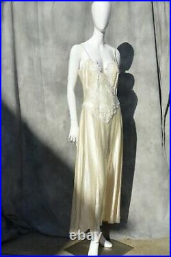 Vintage silk lace slip dress JONQUIL DIANE SOMANDI beaded Lingerie gown size M