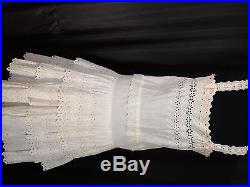 Vintage white Eyelet Slip dress Cotton cami Petticoat ruffle Garden Wedding S M