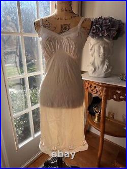 Vintage white cream Slip Dress Youth Form Lace Sheer Mesh Nylon Union Made 32