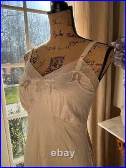 Vintage white cream Slip Dress Youth Form Lace Sheer Mesh Nylon Union Made 32