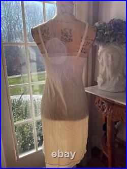 Vintage white cream Slip Dress Youth Form Lace Sheer Mesh Nylon Union Made 32