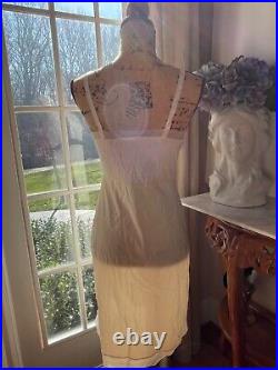 Vintage white cream Slip Dress Youth Form Lace Sheer Mesh Nylon Union Made 32