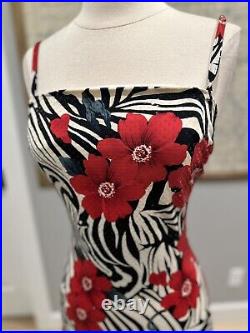 Vintage y2k Cache dress zebra and floral assymetrical juniors size 7 semi formal