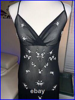 Vivienne Tam Mesh Dress Black Nylon 2 M Vtg Beaded Sheer Midi 90s Couture NWT
