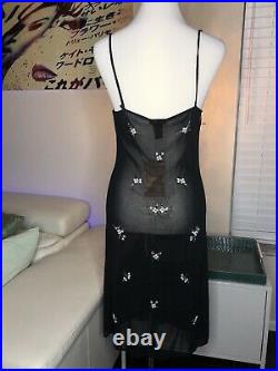 Vivienne Tam Mesh Dress Black Nylon 2 M Vtg Beaded Sheer Midi 90s Couture NWT