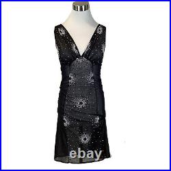 Vivienne Tam Vintage Black Beaded Sheer Stretch Dress Sz 0