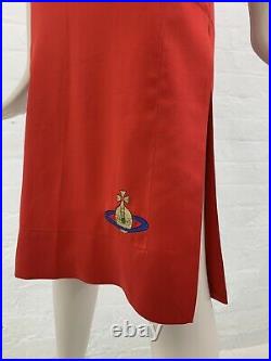 Vivienne Westwood Slip Dress Red Satin Vintage S/S 93 Embroidered Giant Orb 90s