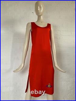 Vivienne Westwood Vintage Slip Dress Red Satin S/S 93 Embroidered Giant Orb 90s