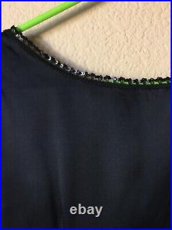 Vntg Philosophy Alberta Ferretti 100% Silk Slip Dress Sequin Trim Front Tie 0/2