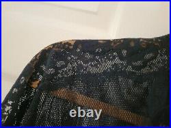 Vntg Sexy Blck 3Piece Slip Dress Sheer Slip WithTop&Bottom Overlay OF Lace&Fishnet