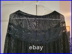 Vntg Sexy Blck 3Piece Slip Dress Sheer Slip WithTop&Bottom Overlay OF Lace&Fishnet