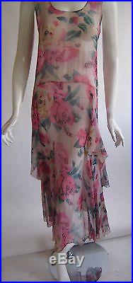 Vtg 1920s silk chiffon floral garden party art deco flapper gatsby dress w slip