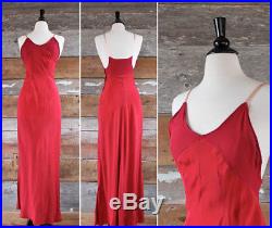 Vtg 1930 30s Silk Crepe Bias Cut Slip Dress Straps Long Maxi Red Pink XS S
