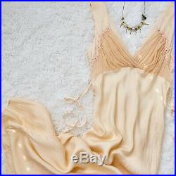 Vtg 1930s Silk Rayon Bias Cut Negligee Nightgown Lingerie Dress Beaded Sequins
