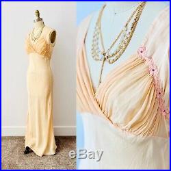 Vtg 1930s Silk Rayon Bias Cut Negligee Nightgown Lingerie Dress Beaded Sequins