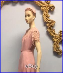 Vtg 1950's Vintage 50s Pink Party Evening Cocktail Dress slip lace long