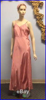 Vtg 1950's Vintage 50s Pink Party Evening Cocktail Dress slip lace long