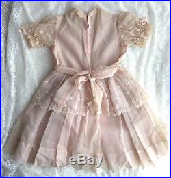 Vtg 1950s Girls Sheer Pink Organza Party Dress with Crinoline Tulle & Slip Sz 10
