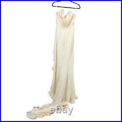 Vtg 1960's Train Satin Wedding Gown Dress Leg Slip Strapless White Medium M 8 10