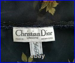 Vtg 1980's Christian Dior Chiffon Black Floral Lingerie Slip Dress Women's Sz P