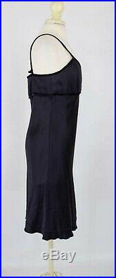 Vtg 1990's Louis Feraud Black Satin Velvet Slip Dress 90's Little Black Dress M