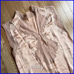 Vtg 20s Champagne Silk Lace Drop Waist Slip Dress Size S M