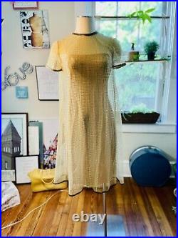 Vtg 2piece 50s 60s Gold Mesh Metal Sheer ALine & Rayon Slip Dress 34/26 SM