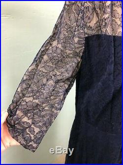 Vtg 30's 40's navy lace dress with crepe slip SZ XL
