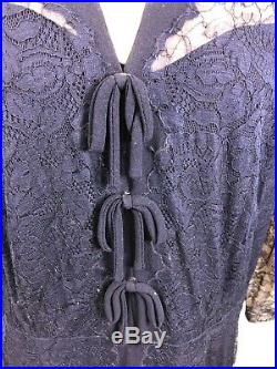 Vtg 30's 40's navy lace dress with crepe slip SZ XL