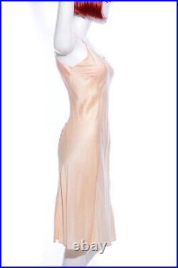 Vtg 30s 40s SILK Satin Light Peach Pink BIAS CUT Nightgown LINGERIE Slip Dress S